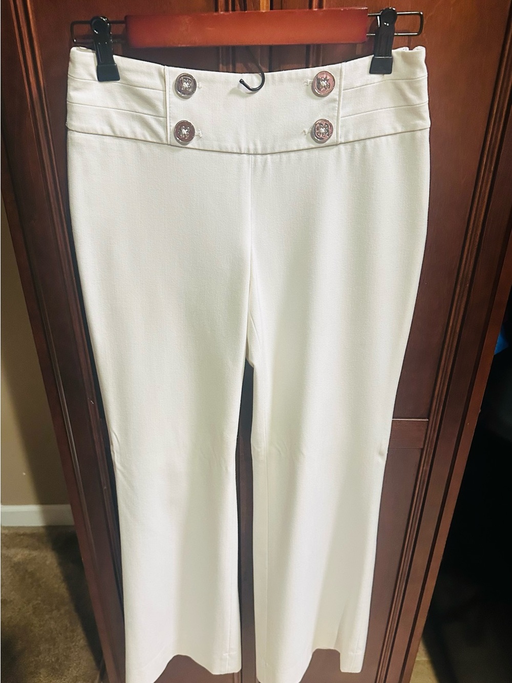 White House Black Market White Straight-Leg Sailor Button Pants